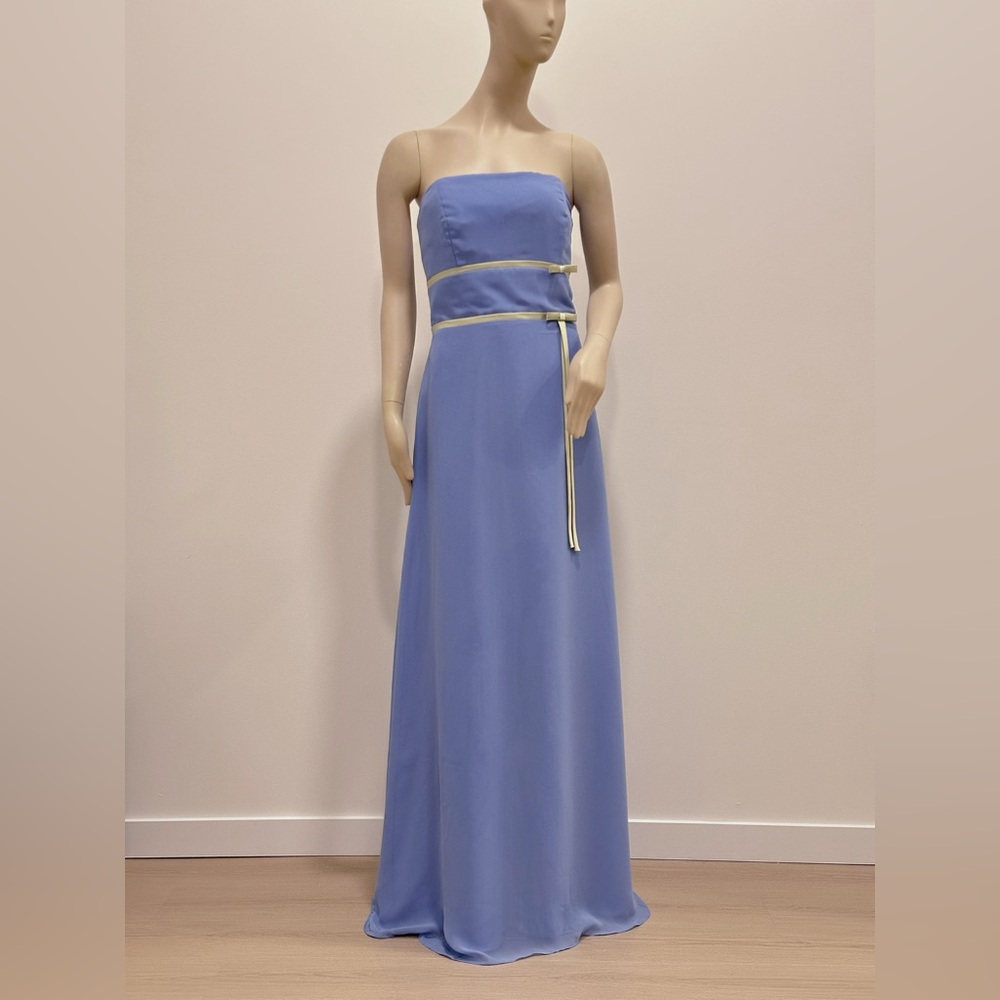 Jordan Periwinkle Strapless Gown with Yellow Trim for Weddings